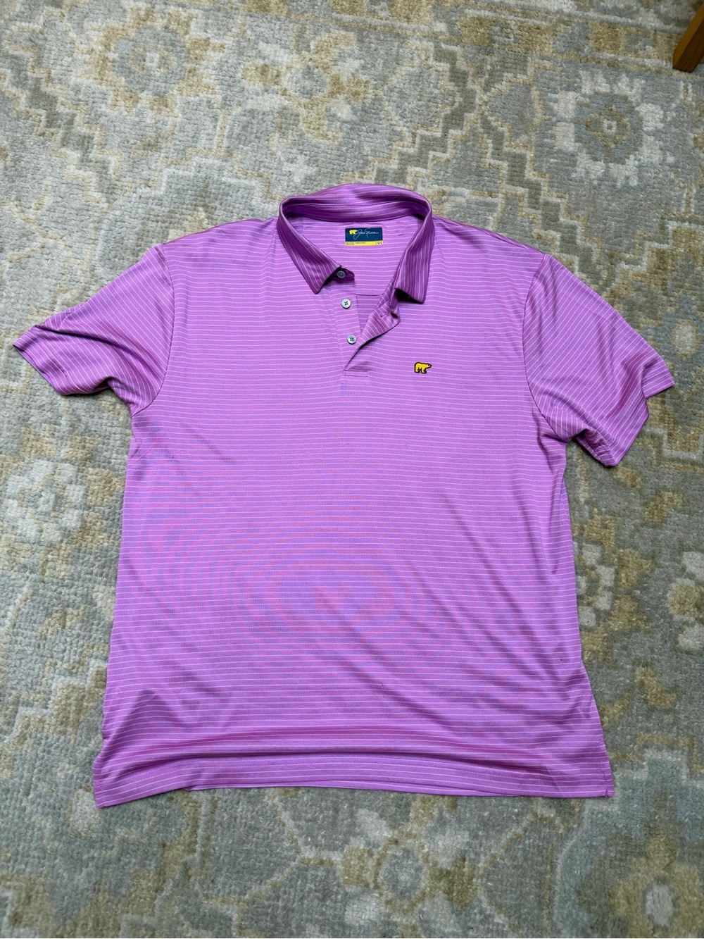 Men's Purple Striped Performance Polo with Embroidered Logo